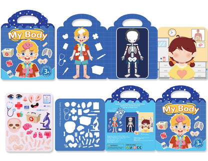 Reusable Sticker Activity Book - Montessori Travel Toy with Multi-Themed Bubble Stickers for Creative Learning