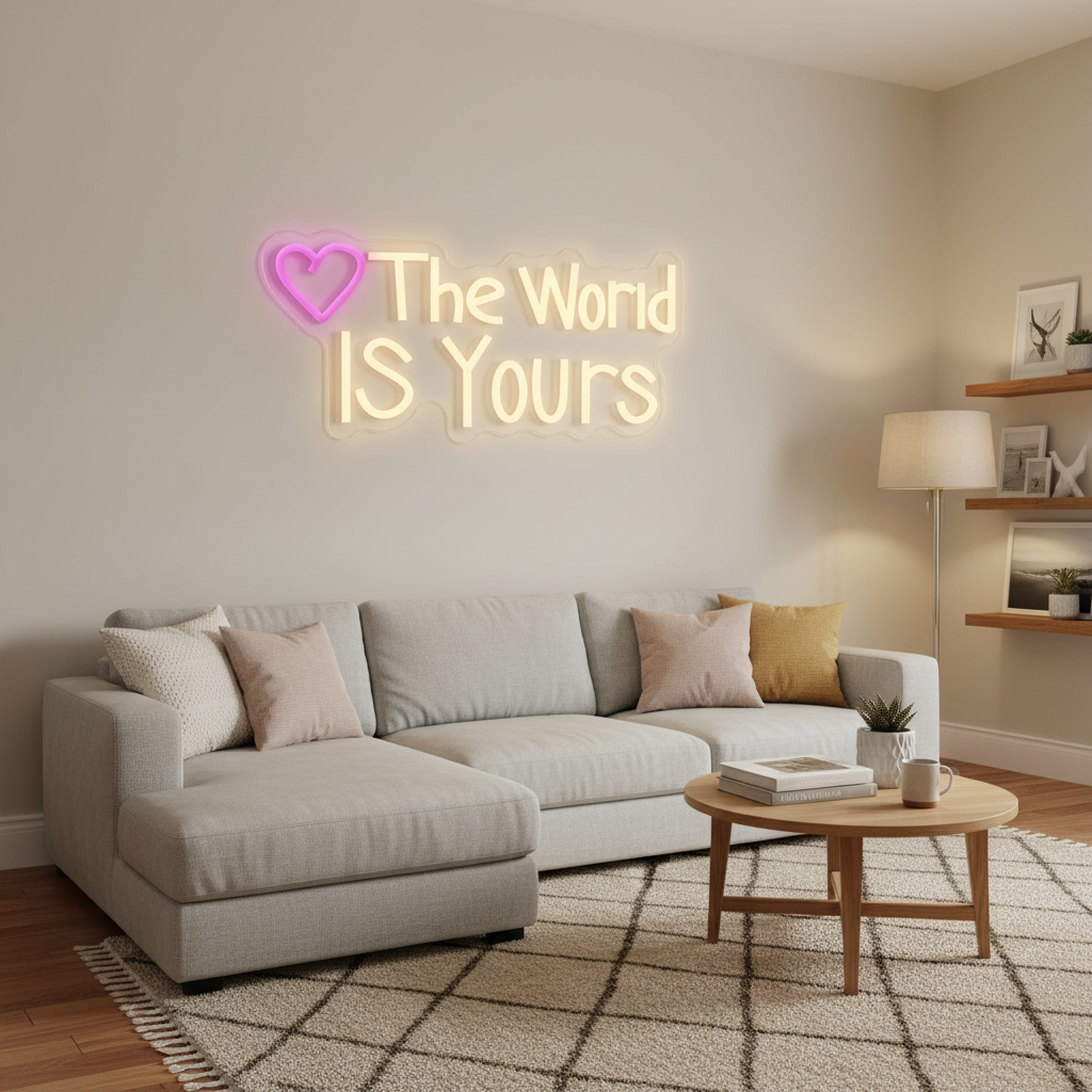 The World Is Yours Neon Sign – USB Planet LED Wall Light for Parties, Tiki Bars, Game Rooms and Bedroom Decor