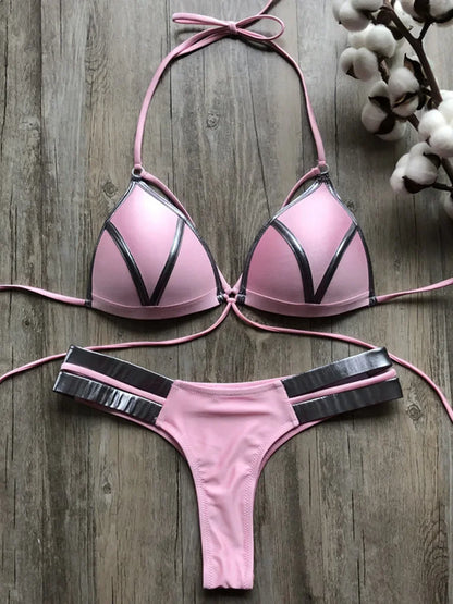 Halter Push-Up Brazilian Bikini Set – Bandage String Swimsuit for Women, Sexy Two-Piece Beachwear for 2025 Trends