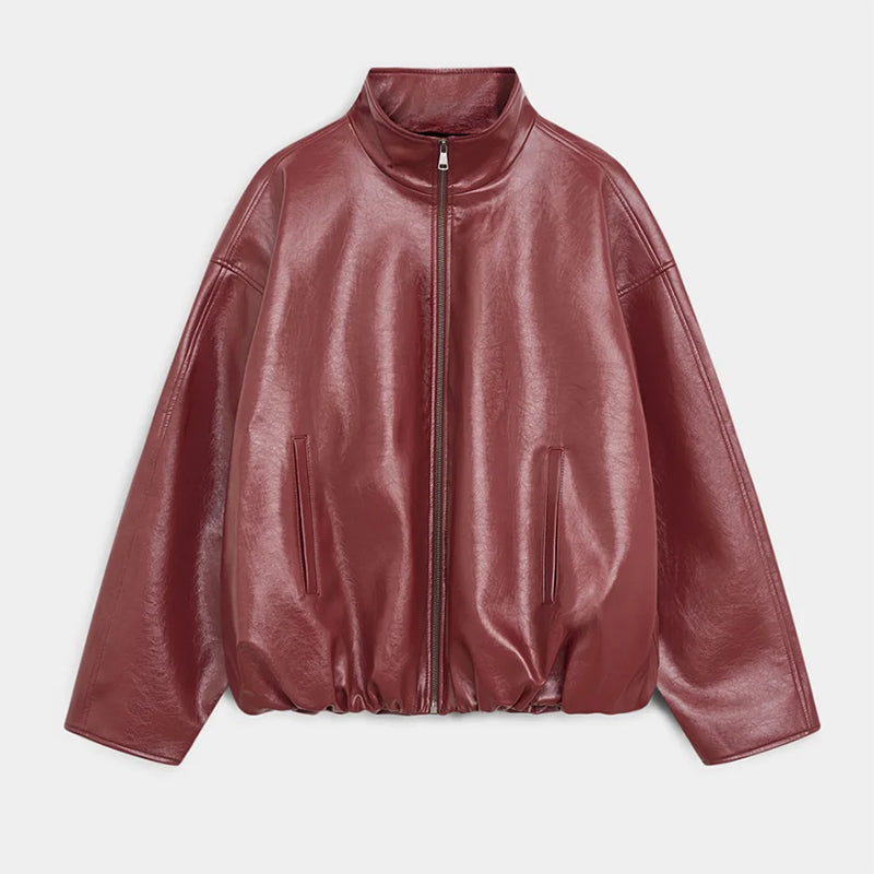 Women Leather Skirt Suit Set - Vintage Zipper Jacket and Straight Skirt Outfit for Spring Fashion and Elegant Streetwear
