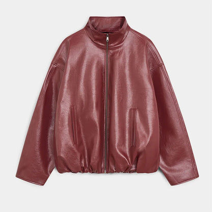 Women Leather Skirt Suit Set - Vintage Zipper Jacket and Straight Skirt Outfit for Spring Fashion and Elegant Streetwear