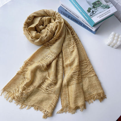 Vintage Ripped Punk Scarf – Distressed Tassel Cotton Linen Shawl for Y2K, Techwear, Tactical & Edgy Streetwear Fashion