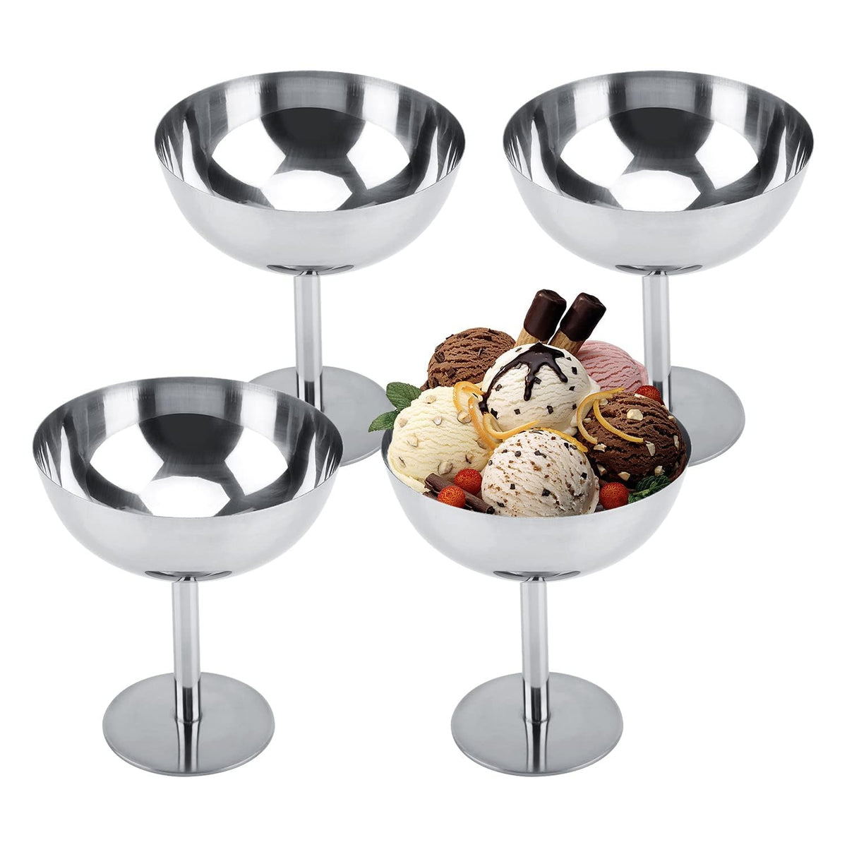 Stainless Steel Goblet Dessert Bowls – Elegant 2026 Ice Cream, Salad, Fruit and Snack Cups for Home Dining, KTV Bars and Parties