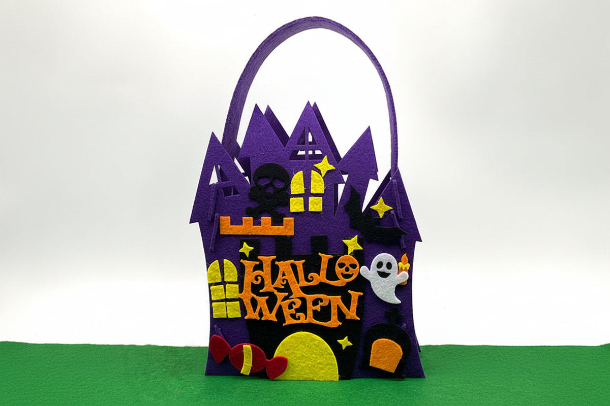 Halloween Pumpkin Candy Bag Kit – DIY Felt Treat Tote Craft Set for Kids, Kindergarten Activities, Party Favors and Handmade Holiday Fun