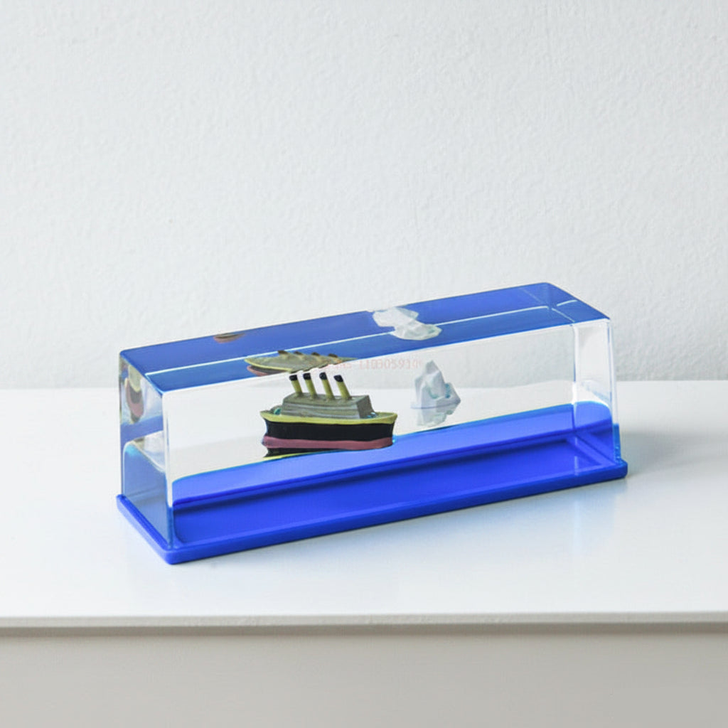 Ship Drift Bottle Decor - 3D Floating Boat Ornament with Liquid Motion Effect, Creative Home Desk Decoration
