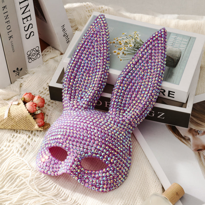 Rhinestone Rabbit Masquerade Mask – Glitter Acrylic Full-Face Costume for Women, Theater Performances, Halloween Parties, Roleplay and Glamorous Photo Shoots