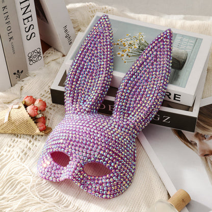 Rhinestone Rabbit Masquerade Mask – Glitter Acrylic Full-Face Costume for Women, Theater Performances, Halloween Parties, Roleplay and Glamorous Photo Shoots