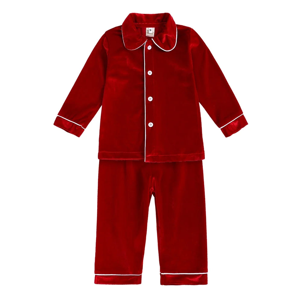 Kids Tales Christmas Pajama Set – Classic Red Velvet and Plaid Family Matching Outfits for Toddlers, Boys, and Girls Holiday Clothing