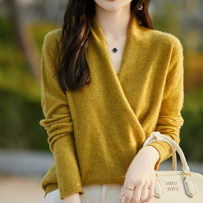 Women's  Merino Wool Cashmere Sweater – Thick Loose Fit Long Sleeve Pullover for Warm Autumn Winter Luxury and Everyday Comfort