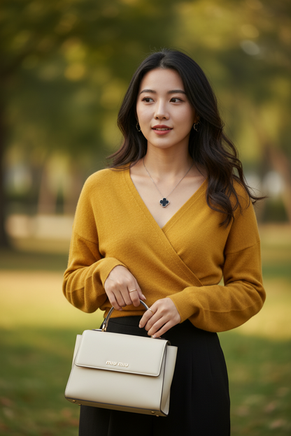 Women's  Merino Wool Cashmere Sweater – Thick Loose Fit Long Sleeve Pullover for Warm Autumn Winter Luxury and Everyday Comfort