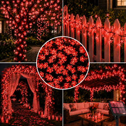 Cherry Blossom Solar String Lights – Romantic Outdoor Fairy Lighting for Gardens, Patios, Balconies, Weddings, Parties and Warm Decorative Ambience