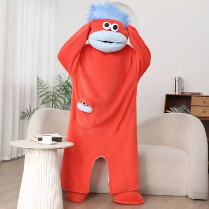 Big Mouth Monster Onesie Pajamas – Thick Coral Fleece Cartoon Sleepwear for Couples, Men and Women, Cozy Autumn Lounging, Parties and Fun Gifts