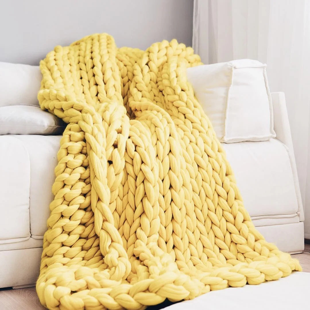 Handmade Chunky Knit Blanket - Thick Wool Throw for Bedroom Decor, Sofa Styling and Cozy Comfort