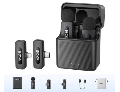 Wireless Lavalier Lapel Microphone – Rechargeable Noise-Cancelling Clip-On Mic for iPhone, Android, Camera, Live Streaming & Vlogging