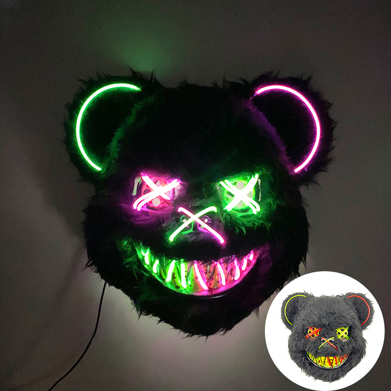 Glowing Bear Horror Mask - LED Light Up Scary Costume Mask for Halloween Cosplay Party Props
