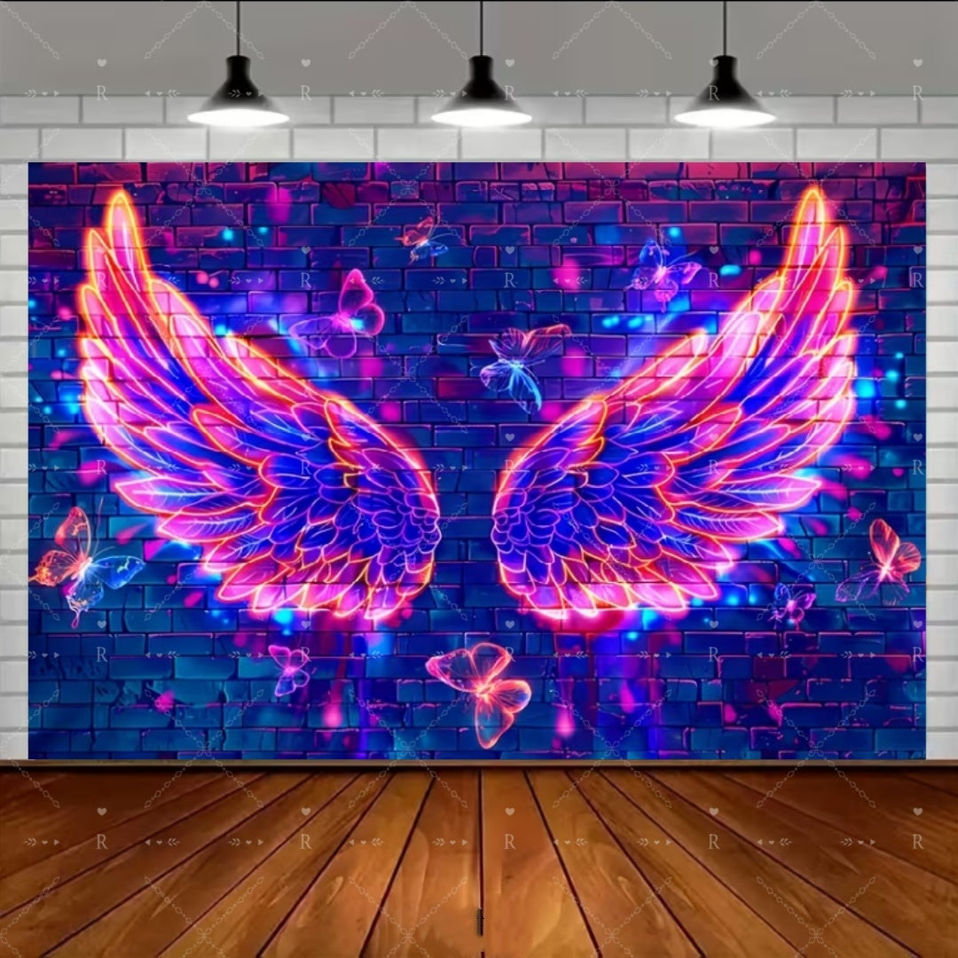 Neon Angel Wings Tapestry – 3D UV-Reactive Luminous Wall Decor for Gaming Rooms, Bedrooms and Living Spaces with Striking Glow Effects