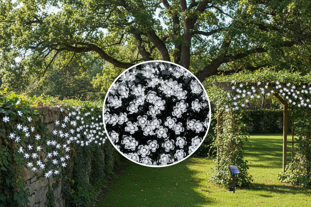 Cherry Blossom Solar String Lights – Romantic Outdoor Fairy Lighting for Gardens, Patios, Balconies, Weddings, Parties and Warm Decorative Ambience