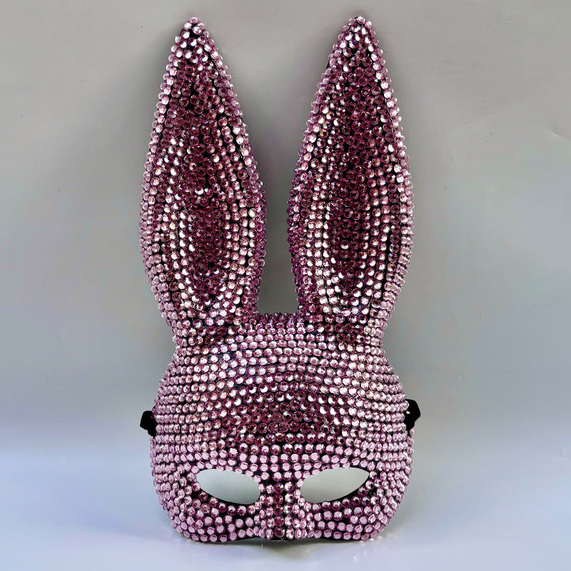 Rhinestone Rabbit Masquerade Mask – Glitter Acrylic Full-Face Costume for Women, Theater Performances, Halloween Parties, Roleplay and Glamorous Photo Shoots