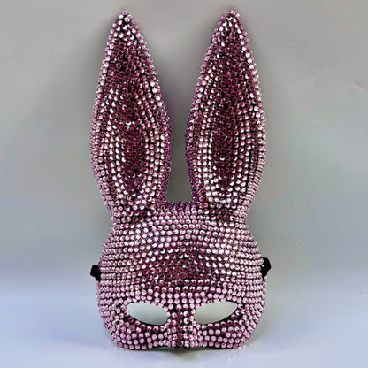 Rhinestone Rabbit Masquerade Mask – Glitter Acrylic Full-Face Costume for Women, Theater Performances, Halloween Parties, Roleplay and Glamorous Photo Shoots
