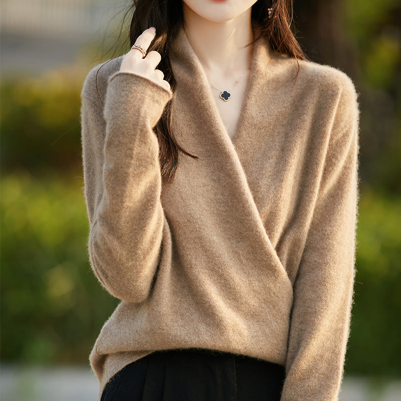Women's  Merino Wool Cashmere Sweater – Thick Loose Fit Long Sleeve Pullover for Warm Autumn Winter Luxury and Everyday Comfort