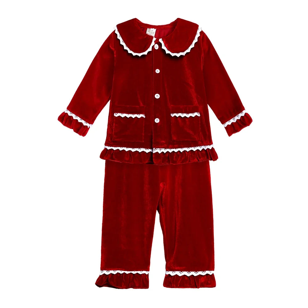 Kids Tales Christmas Pajama Set – Classic Red Velvet and Plaid Family Matching Outfits for Toddlers, Boys, and Girls Holiday Clothing