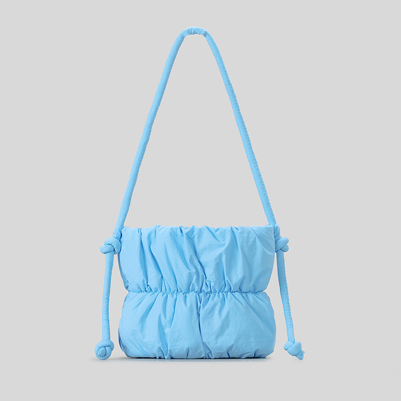 Fashion Ruched Puffer Bucket Bag – Designer Padded Women’s Shoulder Bag, Casual Nylon Crossbody Purse for Daily Wear & Cute Phone Storage