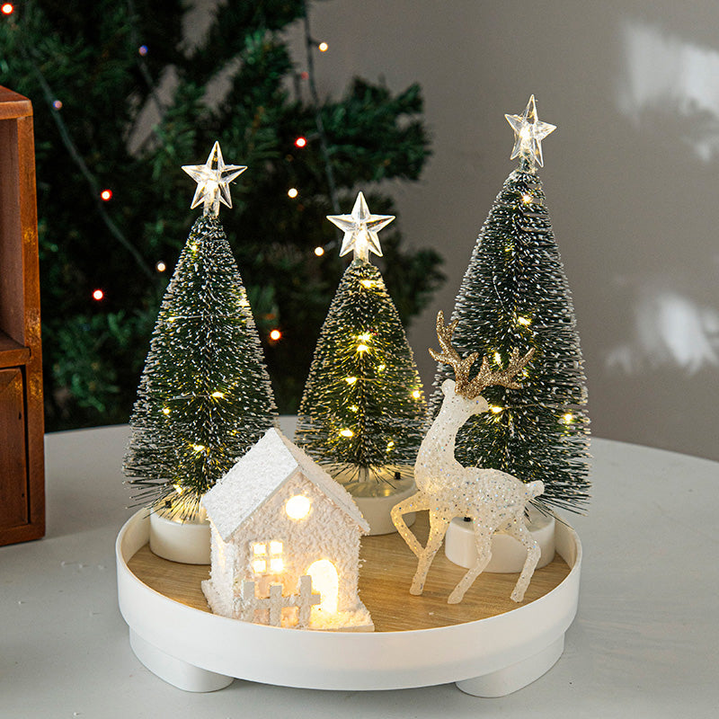 Cute Elk & Snow House Christmas Ornaments – Glowing Holiday Tree Decorations for New Year Atmosphere, Xmas Gifts & Seasonal Displays