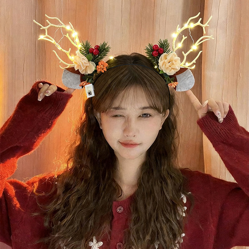 Christmas Light-Up Headband – LED Deer Ears Hair Clips & Accessories for Holiday Parties, New Year Celebrations & Cute Festive Gifting
