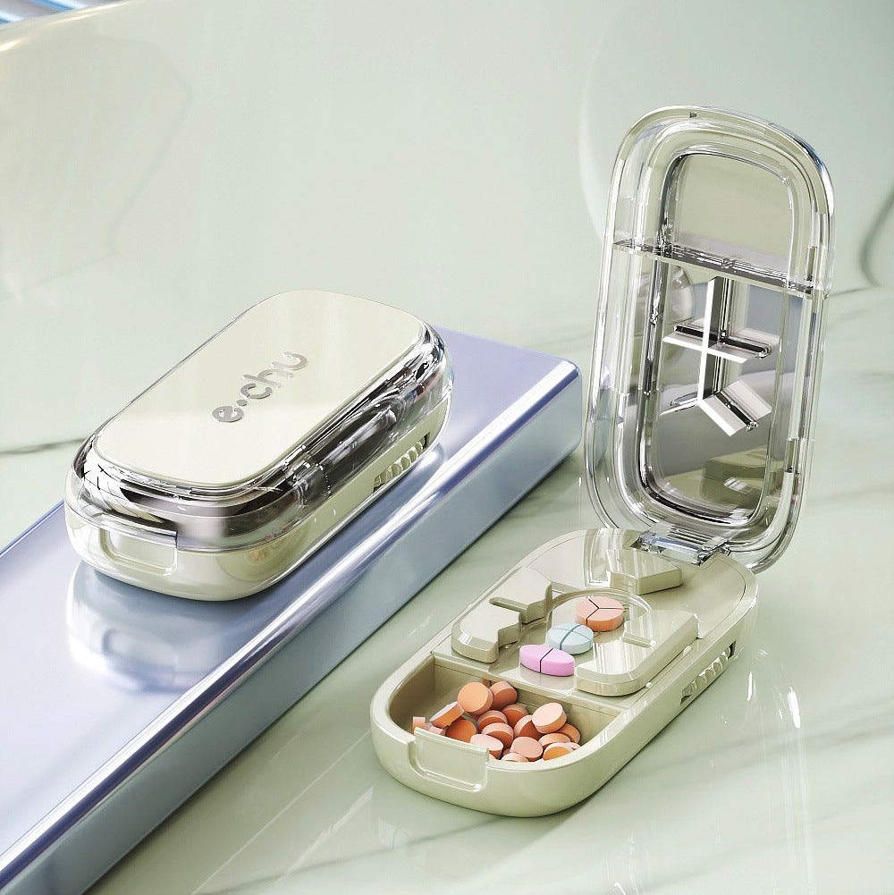 Compact Pill Cutter & Storage Box – Dustproof Tablet Organizer with Divider for Travel, Medicine & Daily Use