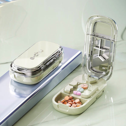 Compact Pill Cutter & Storage Box – Dustproof Tablet Organizer with Divider for Travel, Medicine & Daily Use