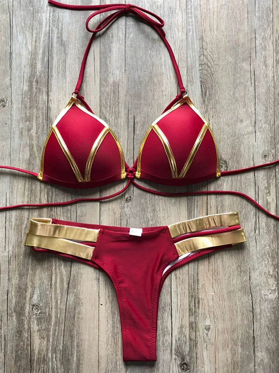 Halter Push-Up Brazilian Bikini Set – Bandage String Swimsuit for Women, Sexy Two-Piece Beachwear for 2025 Trends