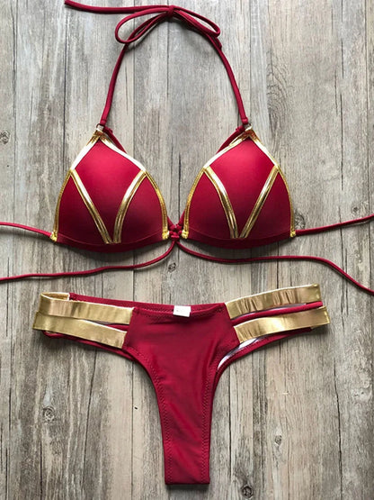 Halter Push-Up Brazilian Bikini Set – Bandage String Swimsuit for Women, Sexy Two-Piece Beachwear for 2025 Trends