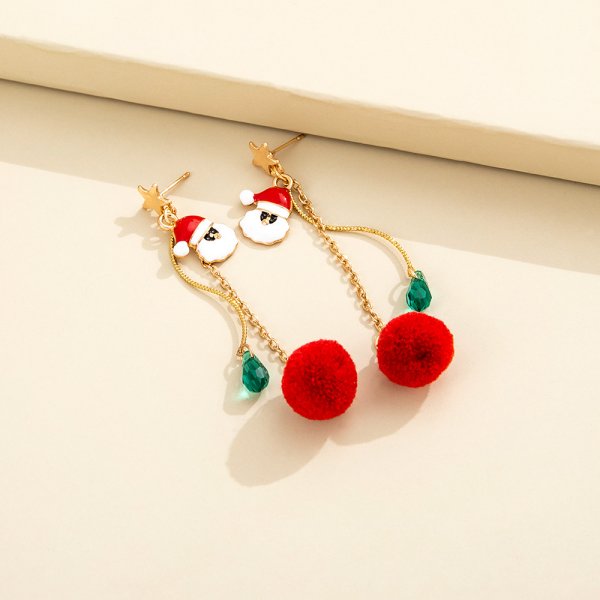 Red Ball Asymmetric Christmas Stud Earrings – Snowflake, Bell & Deer Zircon Holiday Jewelry for Women and Girls, Perfect Christmas & New Year Gift