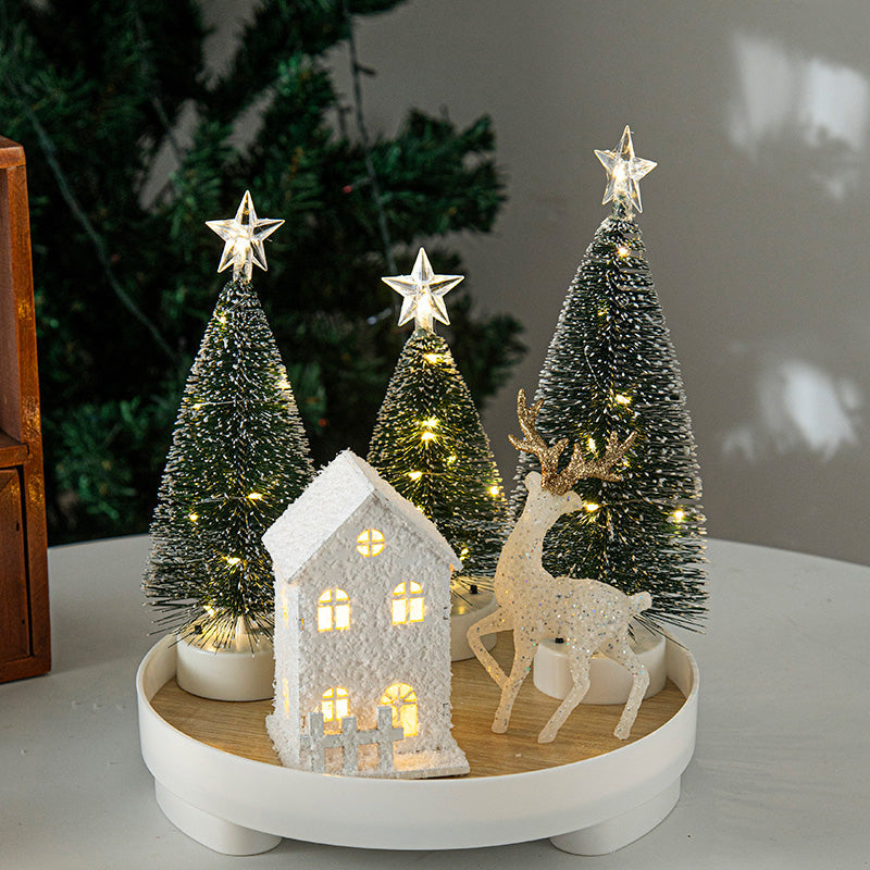 Cute Elk & Snow House Christmas Ornaments – Glowing Holiday Tree Decorations for New Year Atmosphere, Xmas Gifts & Seasonal Displays