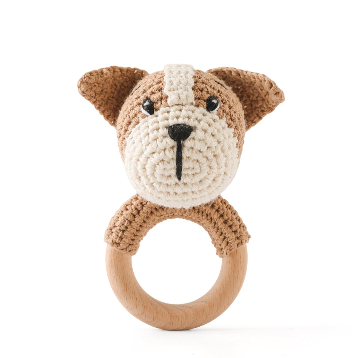 Crochet Bear Baby Rattle - Handmade Animal Teether Toy for Newborn Sensory Learning and Motor Skill Growth