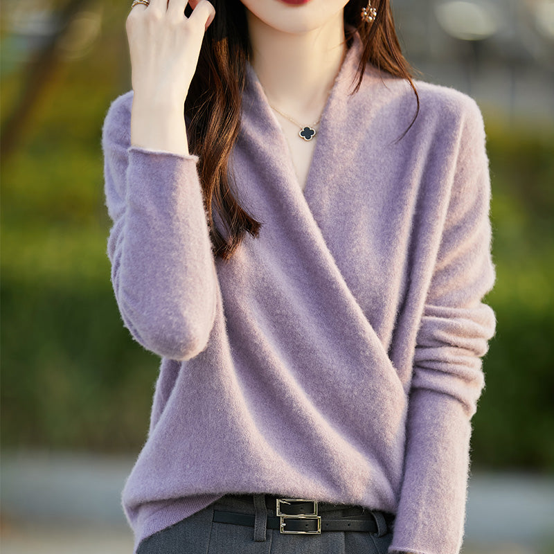 Women's  Merino Wool Cashmere Sweater – Thick Loose Fit Long Sleeve Pullover for Warm Autumn Winter Luxury and Everyday Comfort