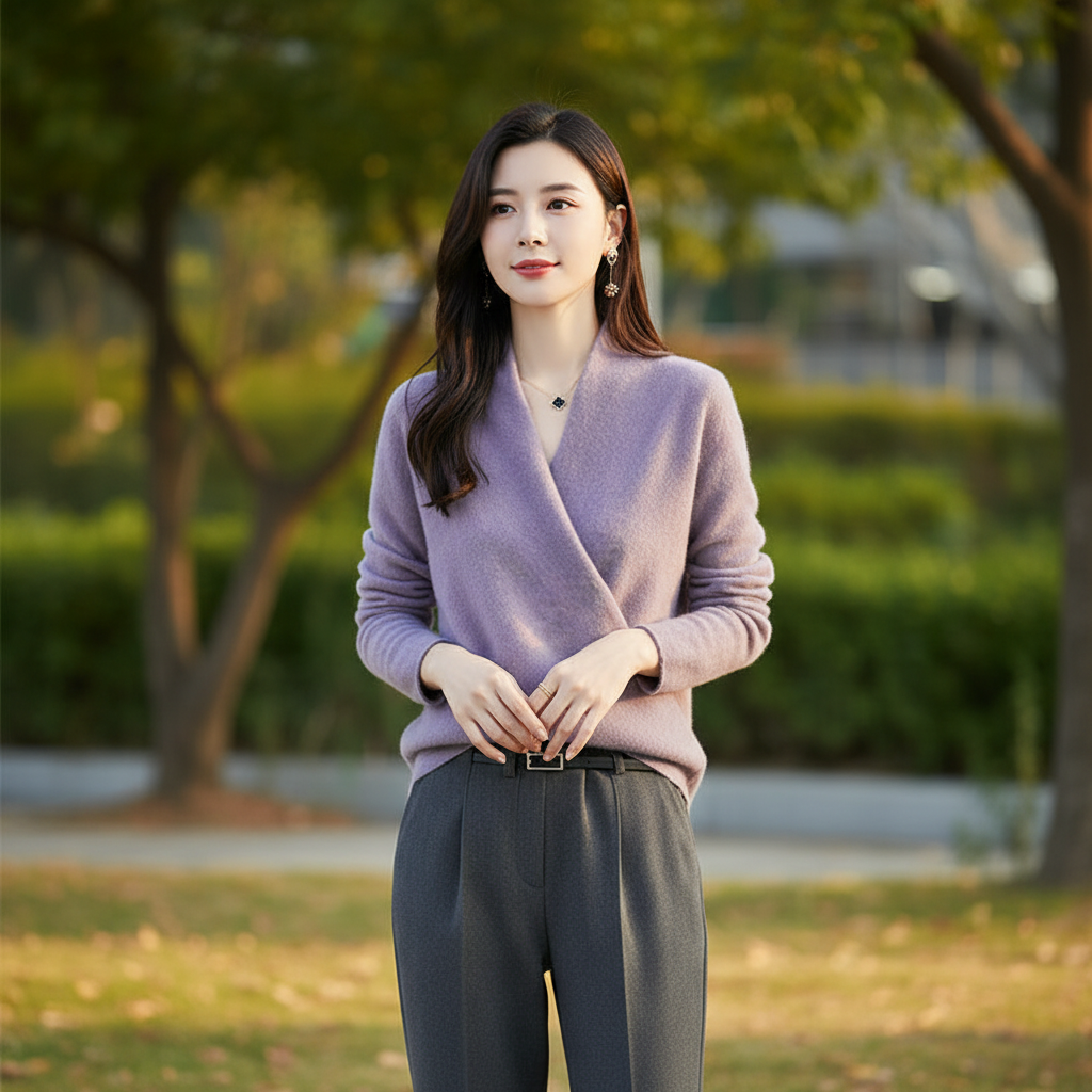 Women's  Merino Wool Cashmere Sweater – Thick Loose Fit Long Sleeve Pullover for Warm Autumn Winter Luxury and Everyday Comfort