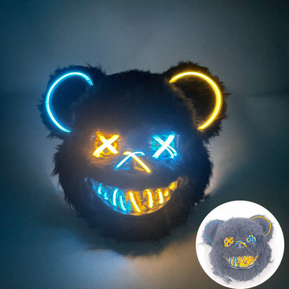 Glowing Bear Horror Mask - LED Light Up Scary Costume Mask for Halloween Cosplay Party Props