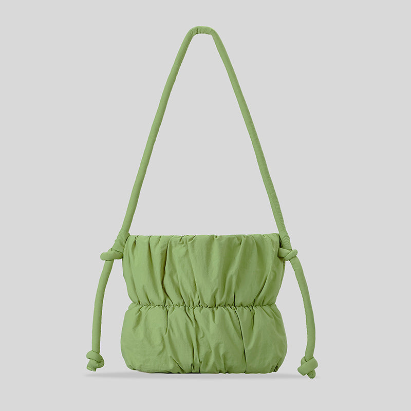 Fashion Ruched Puffer Bucket Bag – Designer Padded Women’s Shoulder Bag, Casual Nylon Crossbody Purse for Daily Wear & Cute Phone Storage