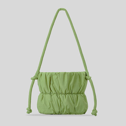 Fashion Ruched Puffer Bucket Bag – Designer Padded Women’s Shoulder Bag, Casual Nylon Crossbody Purse for Daily Wear & Cute Phone Storage