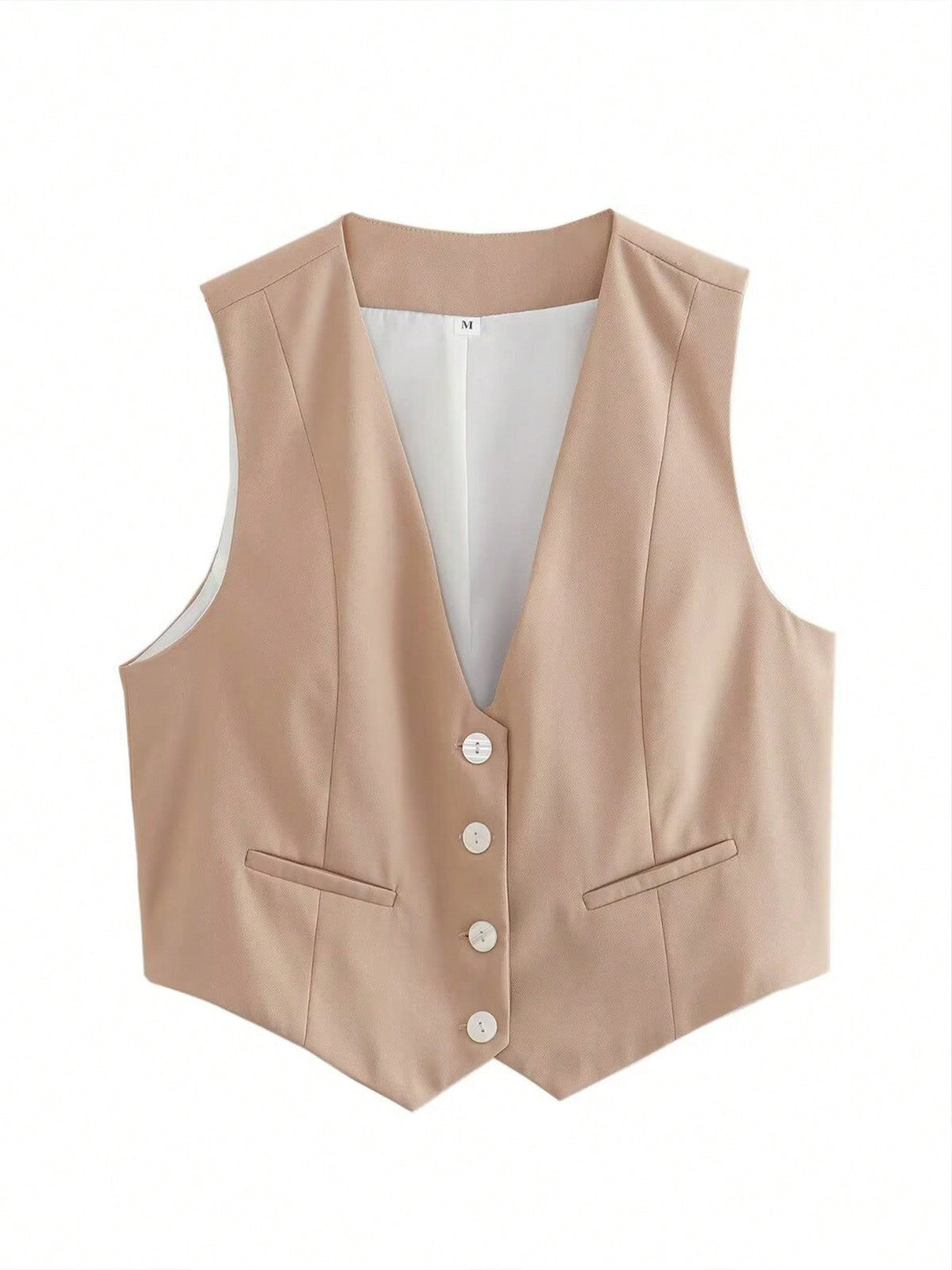 Chic V-Neck Sleeveless Vest – Elegant Women’s Single-Breasted White Waistcoat Top for Stylish Office or Casual Spring Outfits