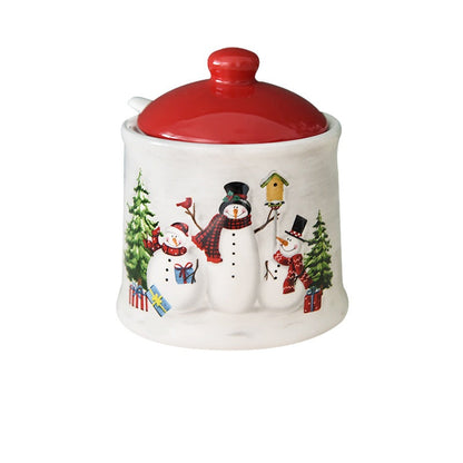 Christmas Snowman Dish & Cutlery Set – Ceramic Plate, Bowl, Storage Jar & Teapot Kitchen Collection for Holiday Meals & Festive Dining