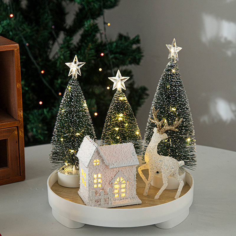 Cute Elk & Snow House Christmas Ornaments – Glowing Holiday Tree Decorations for New Year Atmosphere, Xmas Gifts & Seasonal Displays