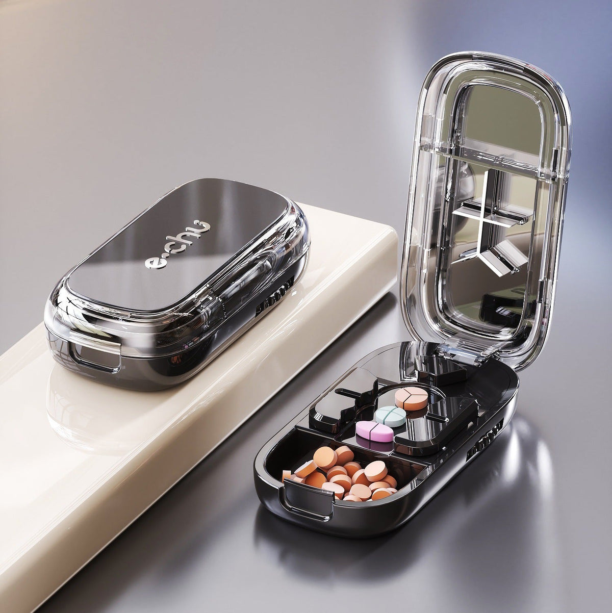 Compact Pill Cutter & Storage Box – Dustproof Tablet Organizer with Divider for Travel, Medicine & Daily Use