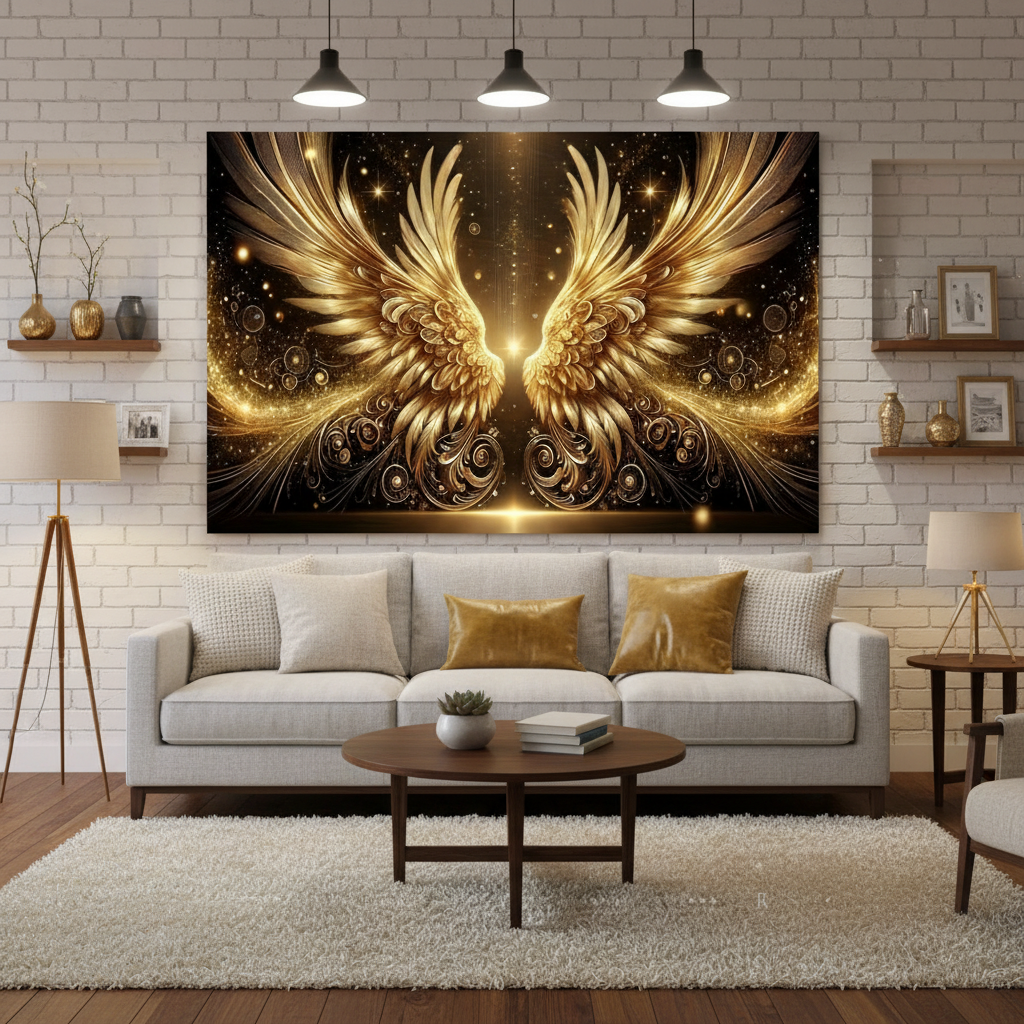 Neon Angel Wings Tapestry – 3D UV-Reactive Luminous Wall Decor for Gaming Rooms, Bedrooms and Living Spaces with Striking Glow Effects