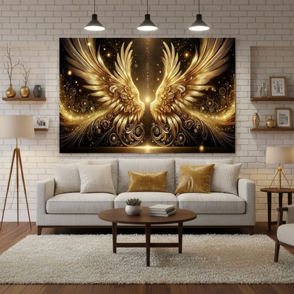 Neon Angel Wings Tapestry – 3D UV-Reactive Luminous Wall Decor for Gaming Rooms, Bedrooms and Living Spaces with Striking Glow Effects