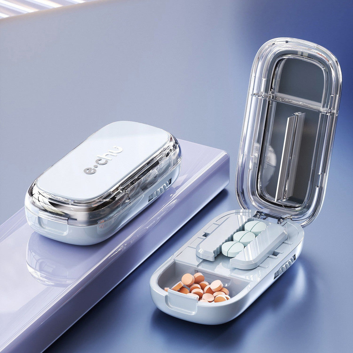 Compact Pill Cutter & Storage Box – Dustproof Tablet Organizer with Divider for Travel, Medicine & Daily Use