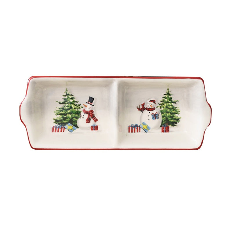 Christmas Snowman Dish & Cutlery Set – Ceramic Plate, Bowl, Storage Jar & Teapot Kitchen Collection for Holiday Meals & Festive Dining