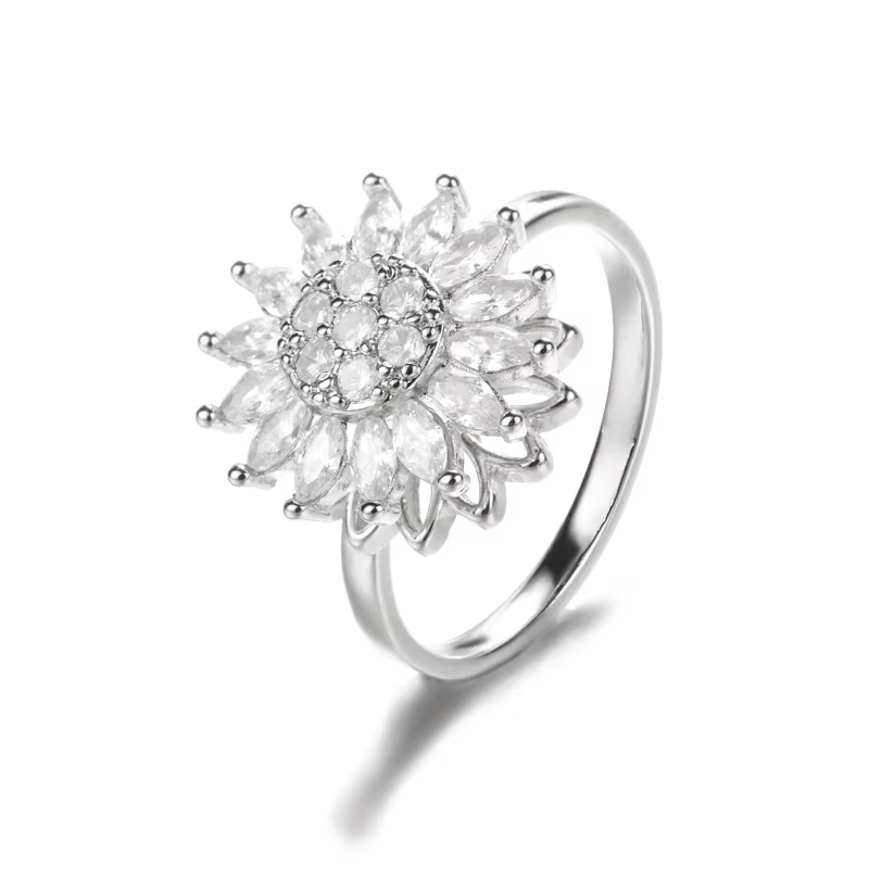 Anti-Stress Sunflower Spinner Ring – Stainless Steel Anxiety Fidget Jewelry for Women with Rotating Sun Star Design Christmas Gift.