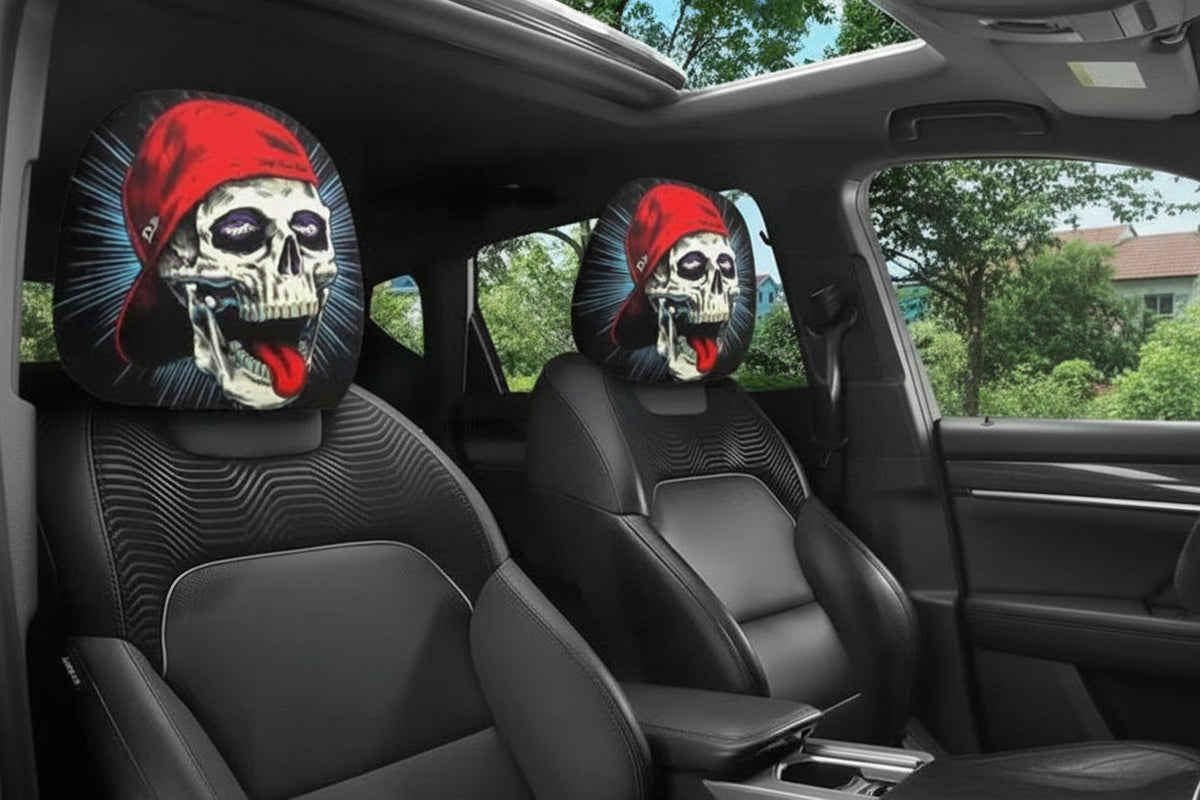 Scary Halloween Car Headrest Cover – Printed Creepy Face Seat Protector for Funny Vehicle Decorations, Haunted Themes and Spooky Seasonal Styling